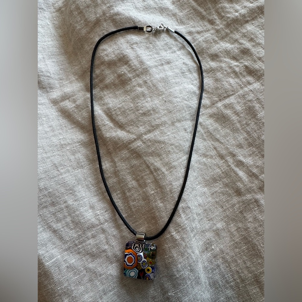 Multicolored Glass Square Necklace